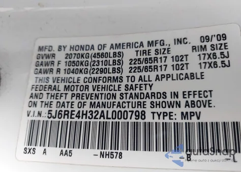 2010 Honda Cr-V Lx from USA, damaged, VIN 5J6RE4H32AL000798